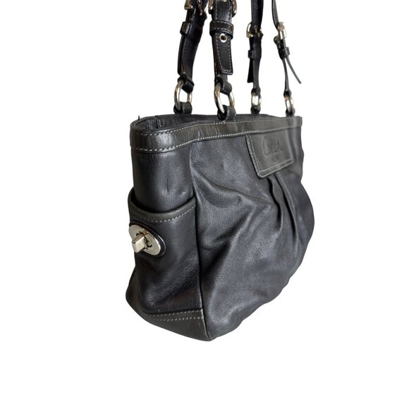 Coach F13759 East West Gallery Pleated Black Leather Shoulder Bag Silver Hardwar - Picture 2 of 9